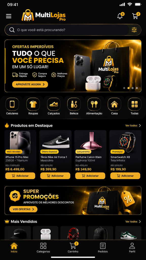 Aplicativo MultiLojas Pro em celular e computador